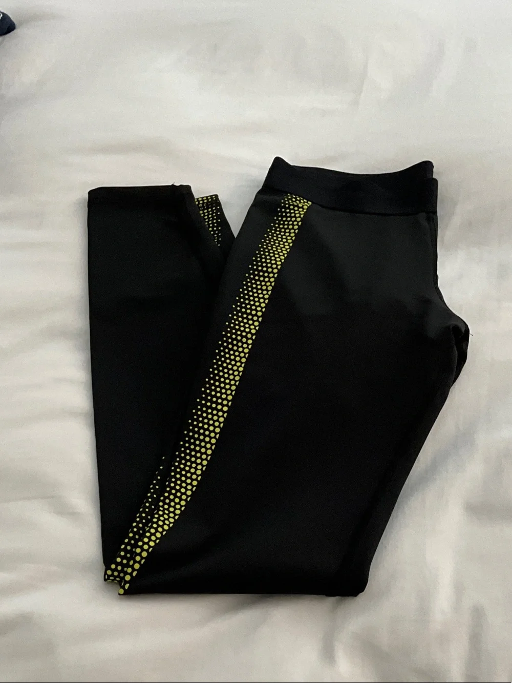 GAP Black Leggings with Neon Yellow Dot Side Stripe